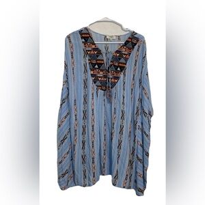 Umgee Med Large Aztec Southwest Butterfly Sleeve Top Tassel Cotton Blend Boho
